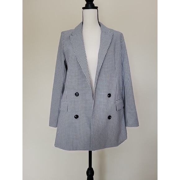 NWOT Rachel Zoe S Long Open Front Blazer Small Check Fully Lined Light Padding - Picture 1 of 16